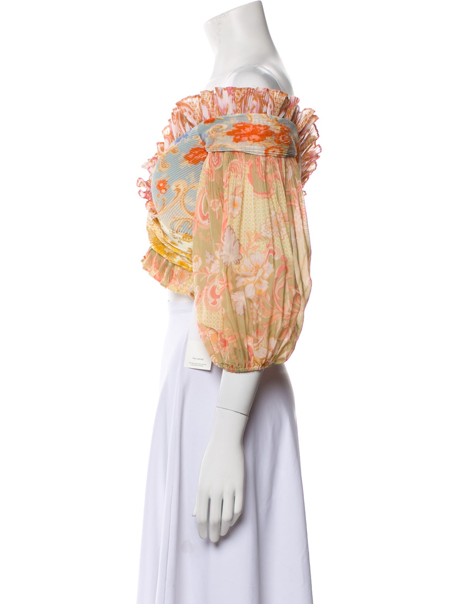 Zimmermann Printed Off-The-Shoulder Crop Top