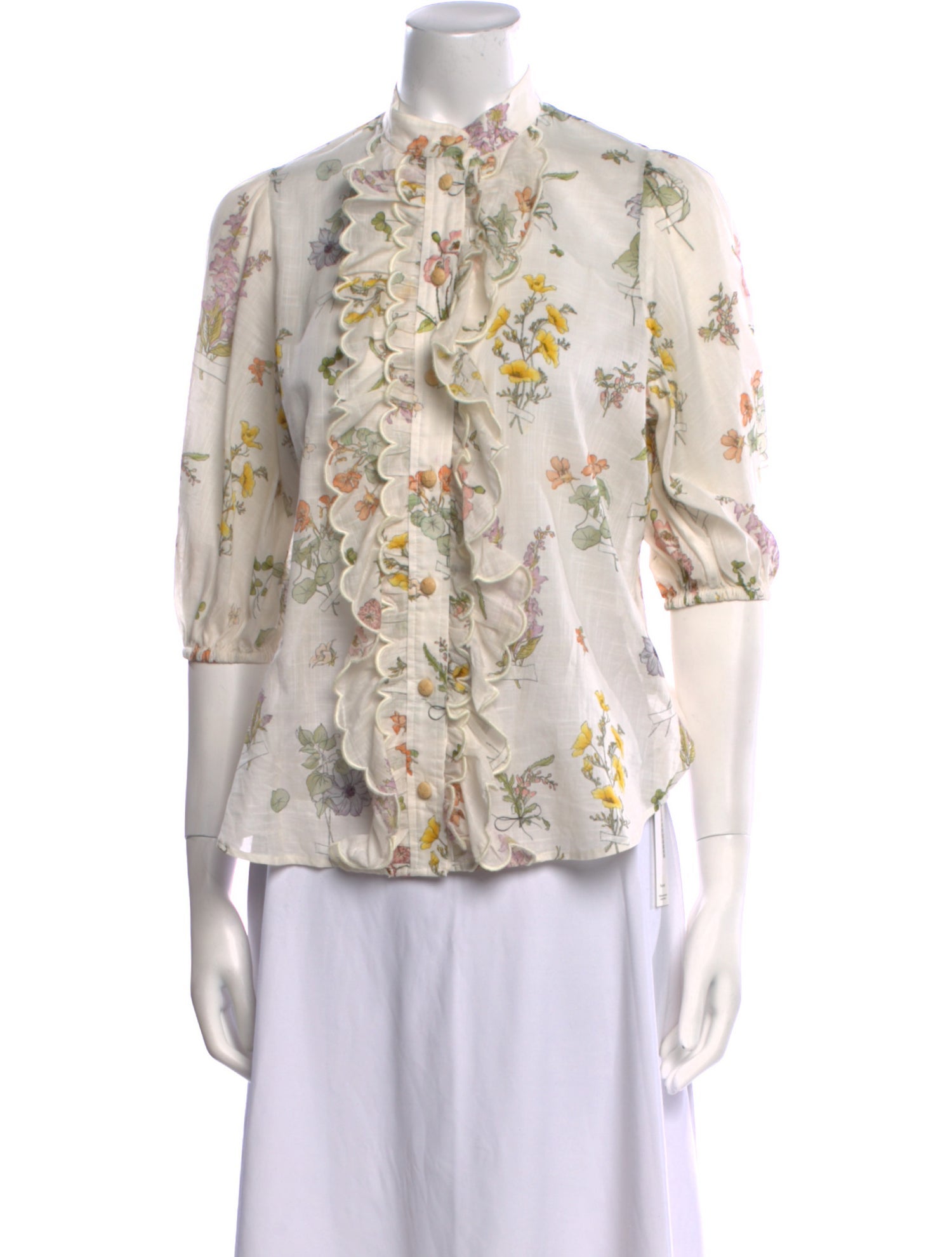 Zimmermann Floral Print Mock Neck Blouse
