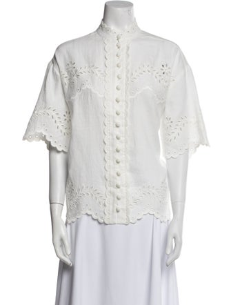 Zimmermann Linen Mock Neck Button-Up Top