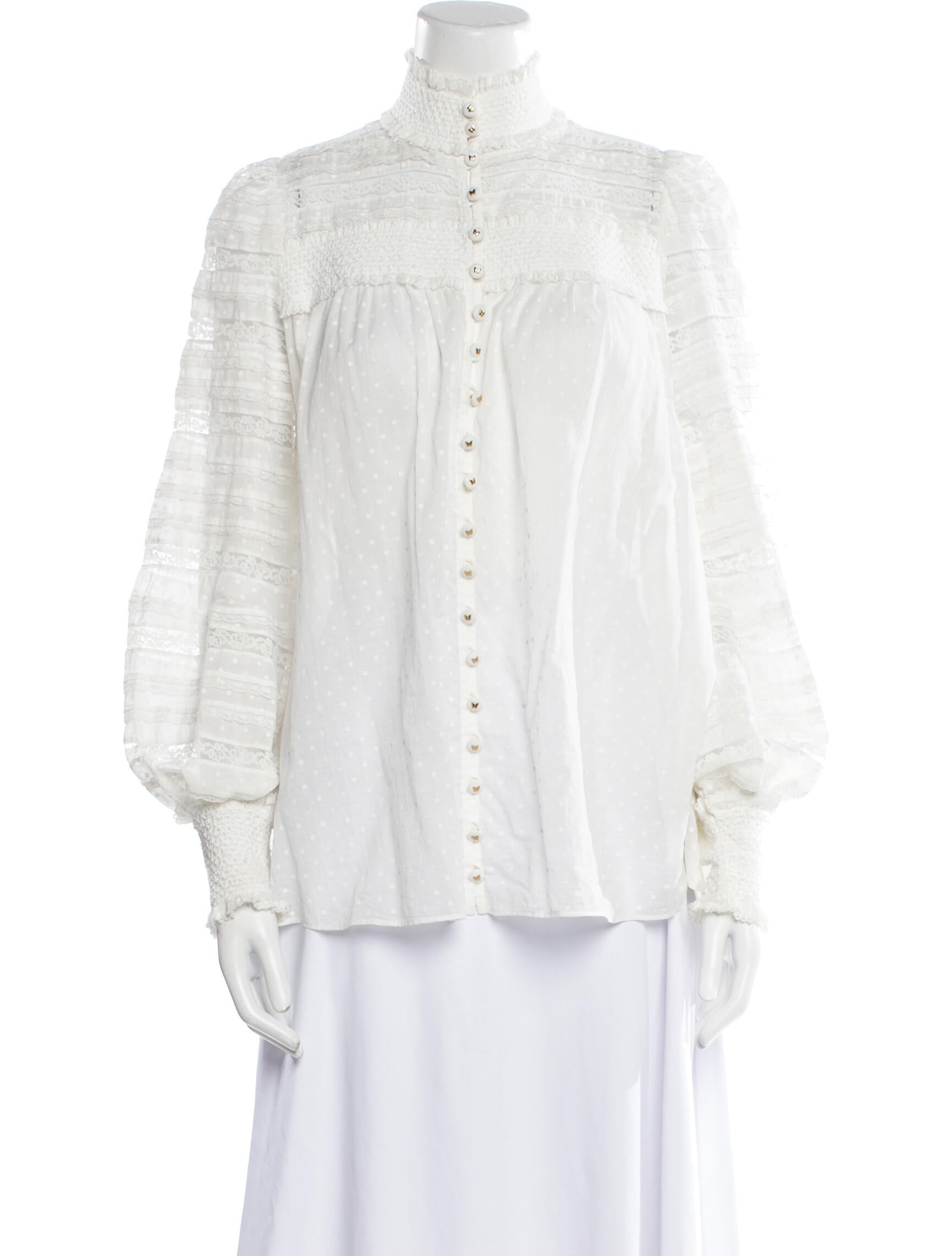Zimmermann Mock Neck Long Sleeve Button-Up Top