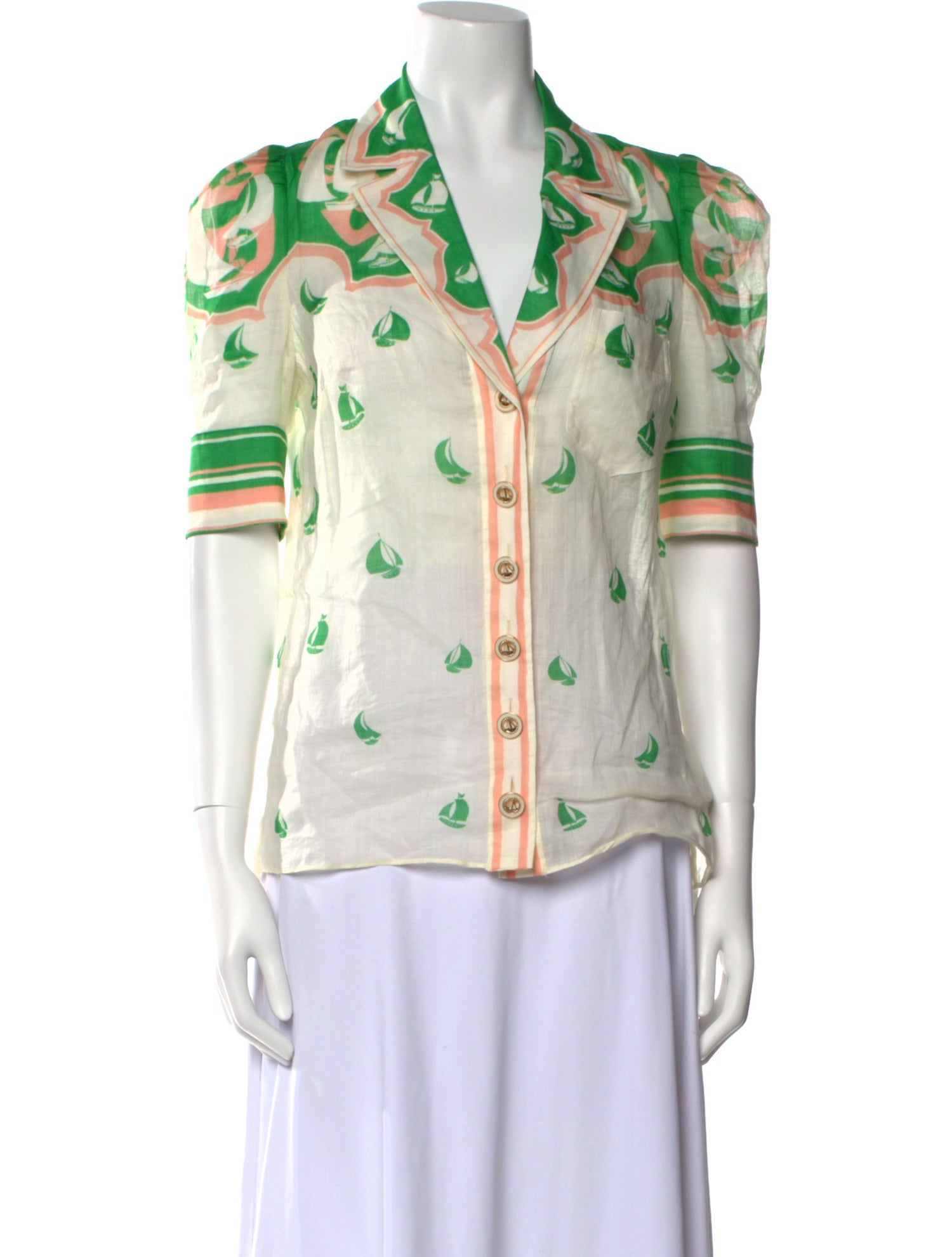 Zimmermann Printed Three-Quarter Sleeve Button-Up Top