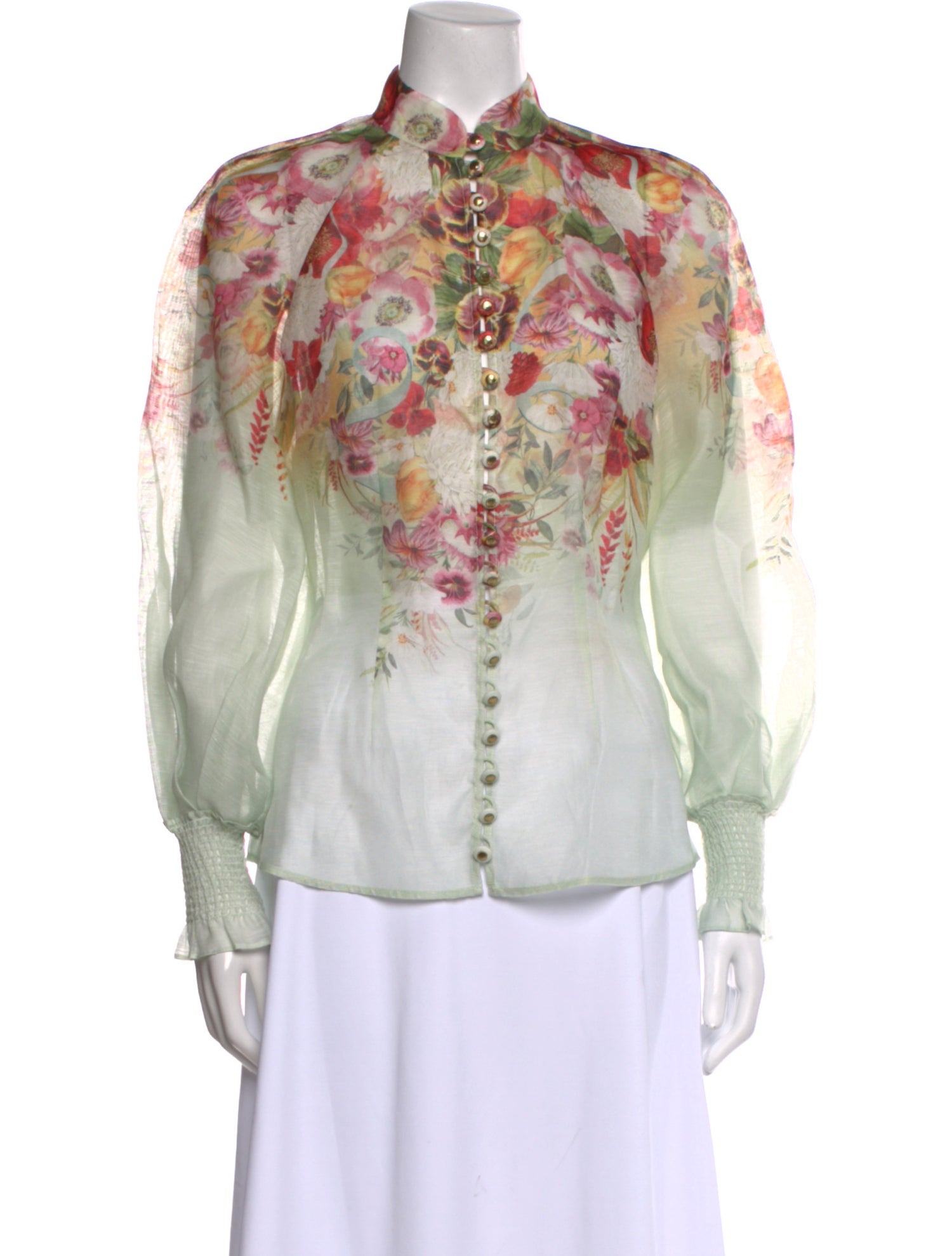Zimmermann Linen Floral Print Button-Up Top