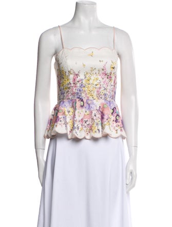 Zimmermann Linen Floral Print Crop Top