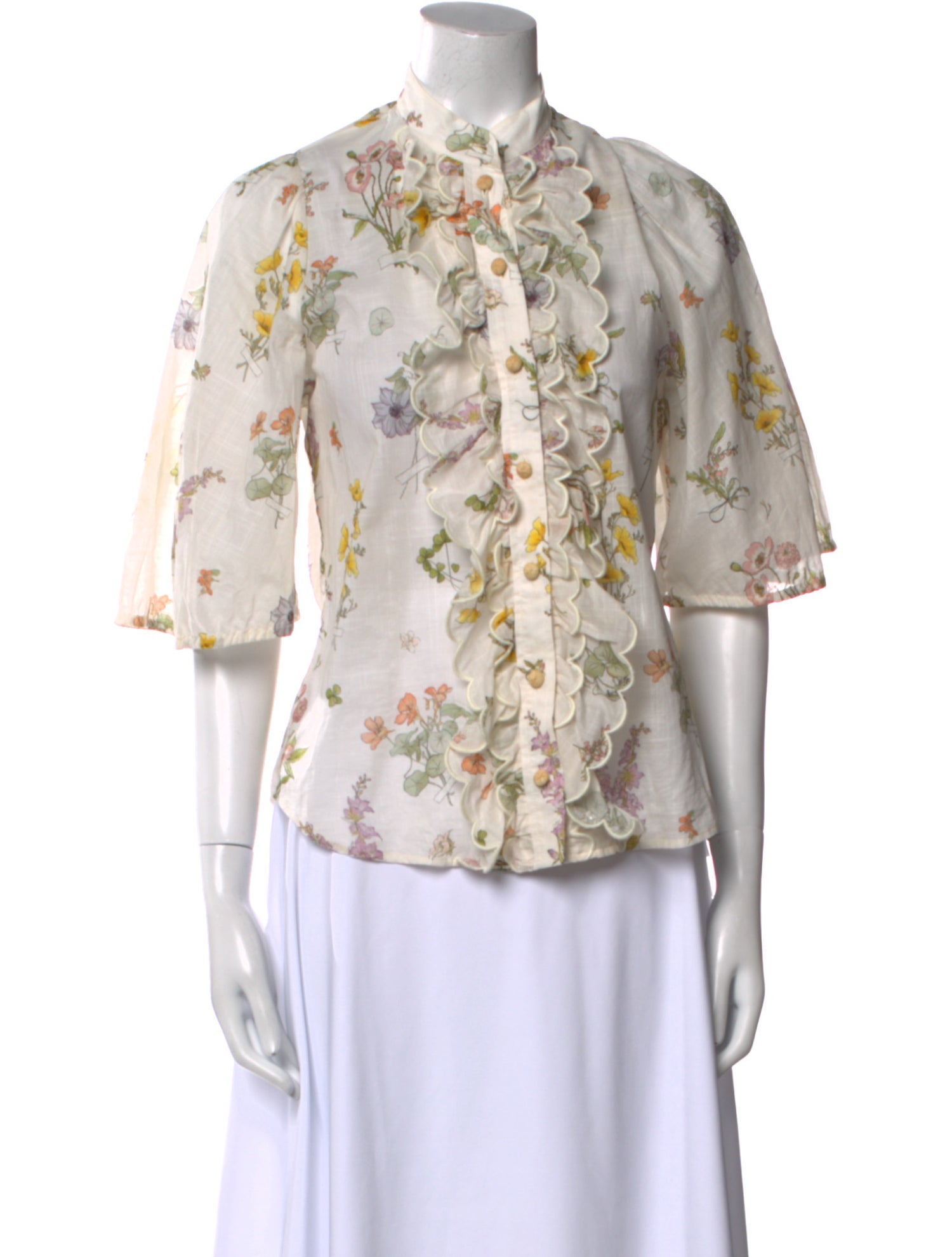 Zimmermann Floral Print Mock Neck Blouse