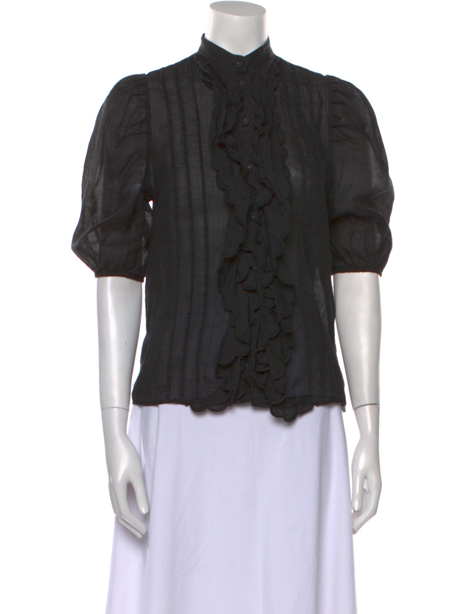 Zimmermann Mock Neck Short Sleeve Button-Up Top