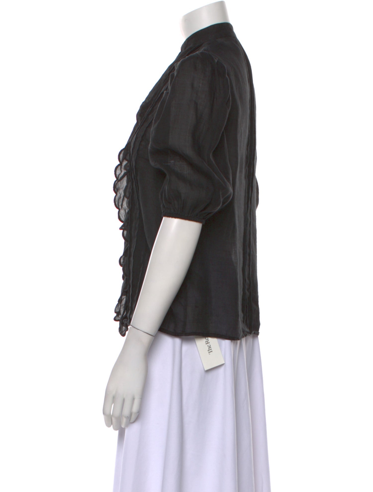 Zimmermann Mock Neck Short Sleeve Button-Up Top