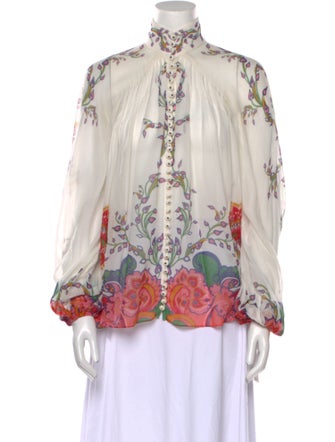 Zimmermann Floral Print Mock Neck Blouse