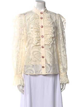 Zimmermann Lace Pattern Mock Neck Button-Up Top