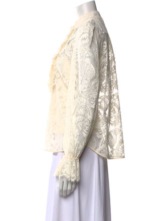 Zimmermann Lace Pattern Mock Neck Button-Up Top