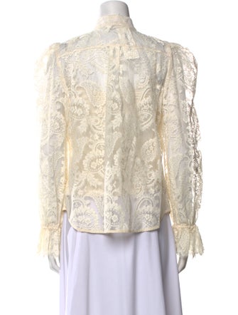 Zimmermann Lace Pattern Mock Neck Button-Up Top