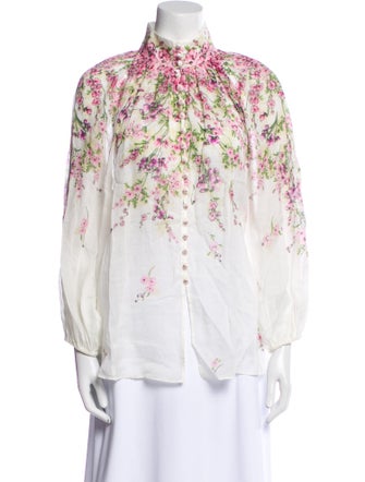 Zimmermann Floral Print Mock Neck Button-Up Top