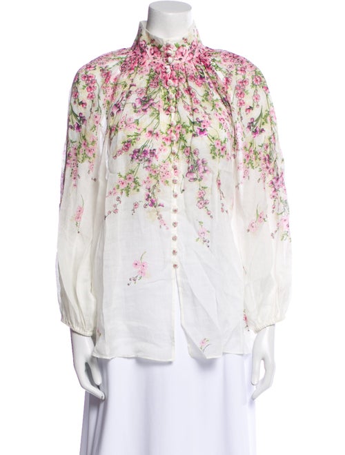 Zimmermann Floral Print Mock Neck Button-Up Top
