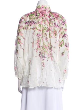 Zimmermann Floral Print Mock Neck Button-Up Top