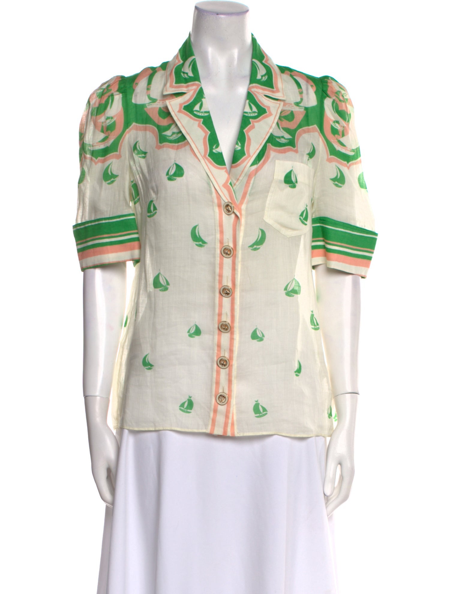 Zimmermann Printed V-Neck Button-Up Top