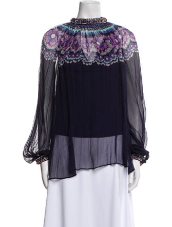 Zimmermann Graphic Print Mock Neck Blouse