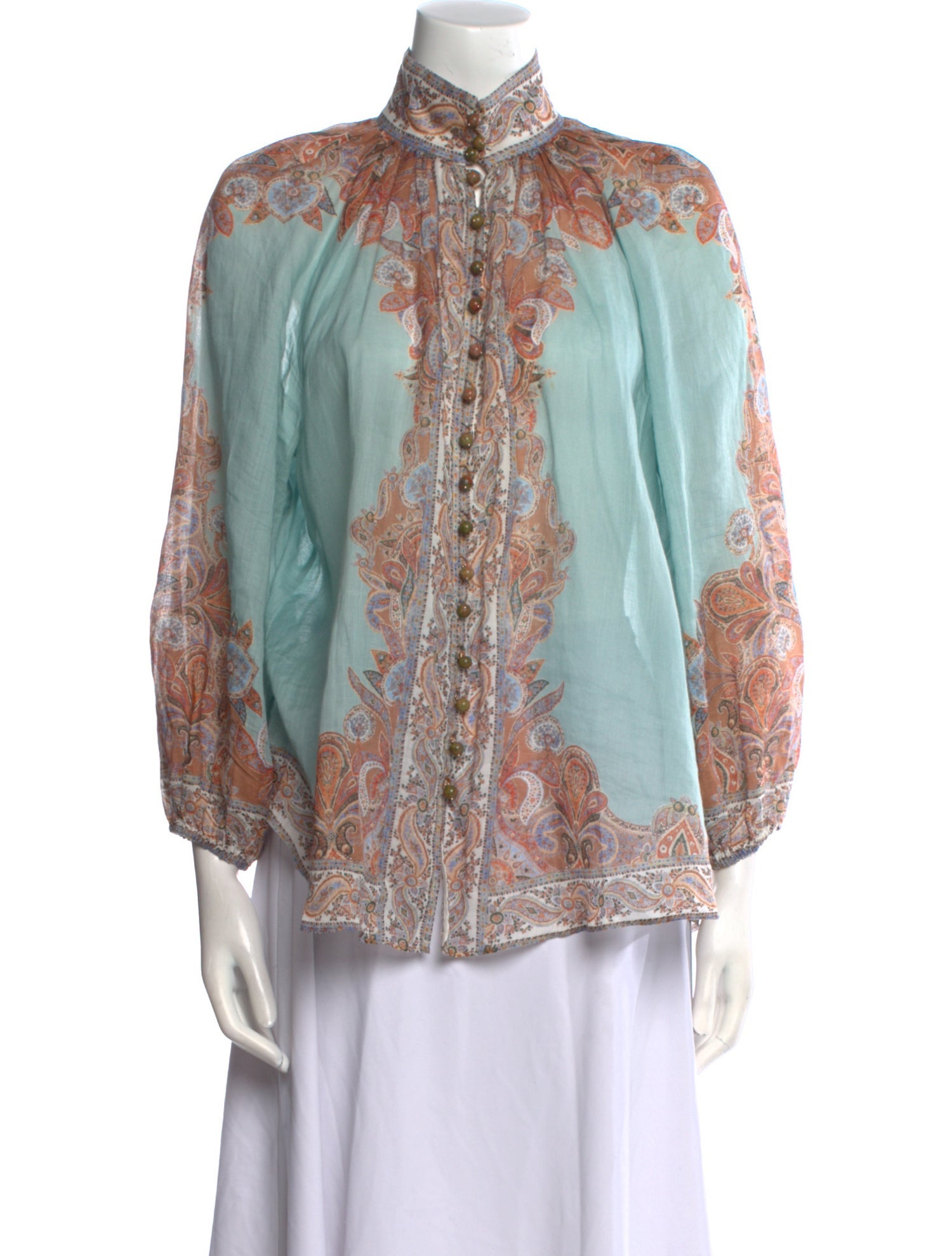 Zimmermann Paisley Print Mock Neck Blouse