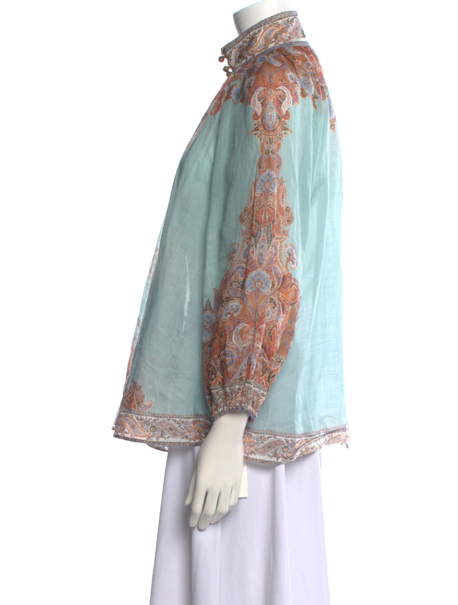 Zimmermann Paisley Print Mock Neck Blouse
