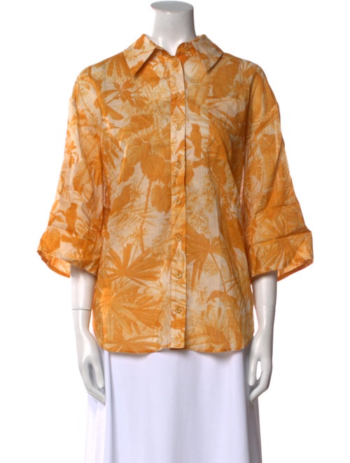 Zimmermann Printed Three-Quarter Sleeve Button-Up Top