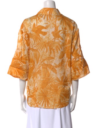 Zimmermann Printed Three-Quarter Sleeve Button-Up Top