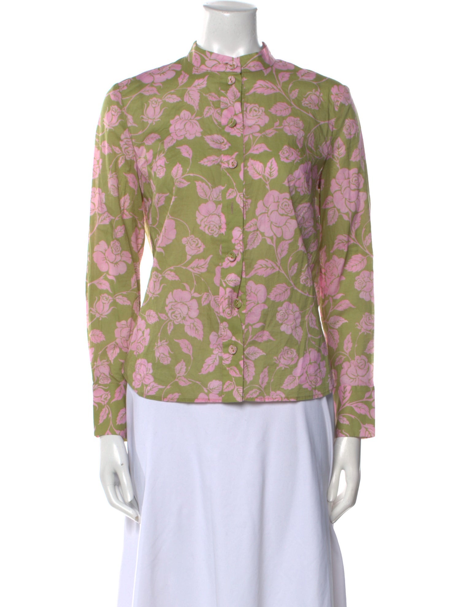 Zimmermann Floral Print Mock Neck Button-Up Top