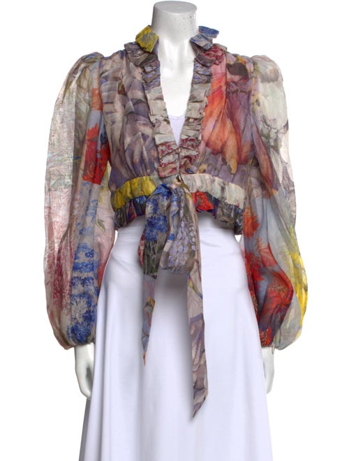 Zimmermann Linen Floral Print Crop Top
