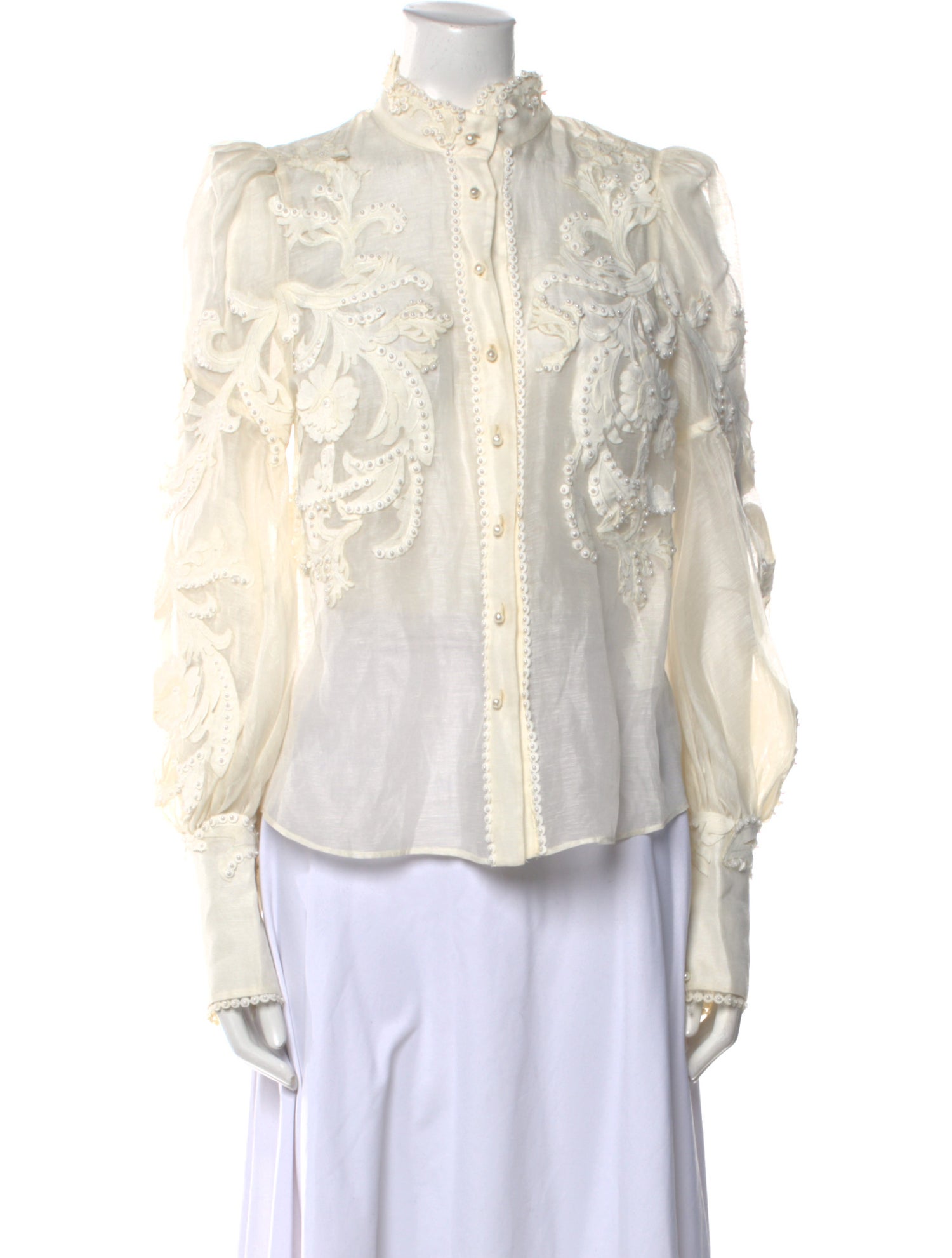 Zimmermann Linen Lace Pattern Button-Up Top