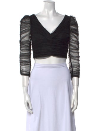 Zimmermann V-Neck Three-Quarter Sleeve Crop Top