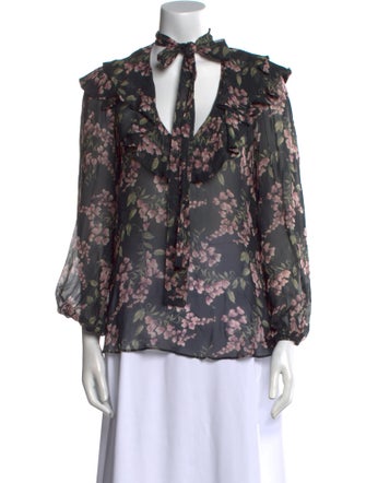 Zimmermann Floral Print Tie Neck Blouse