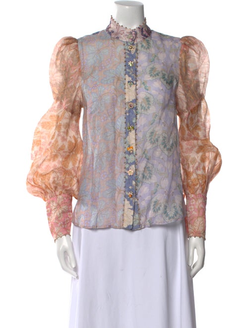 Zimmermann Linen Floral Print Button-Up Top