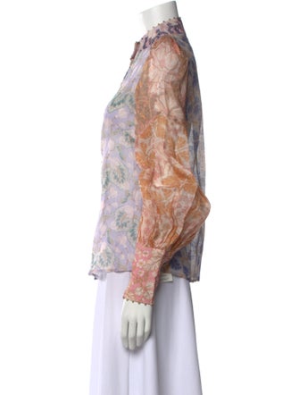 Zimmermann Linen Floral Print Button-Up Top