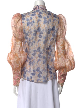 Zimmermann Linen Floral Print Button-Up Top