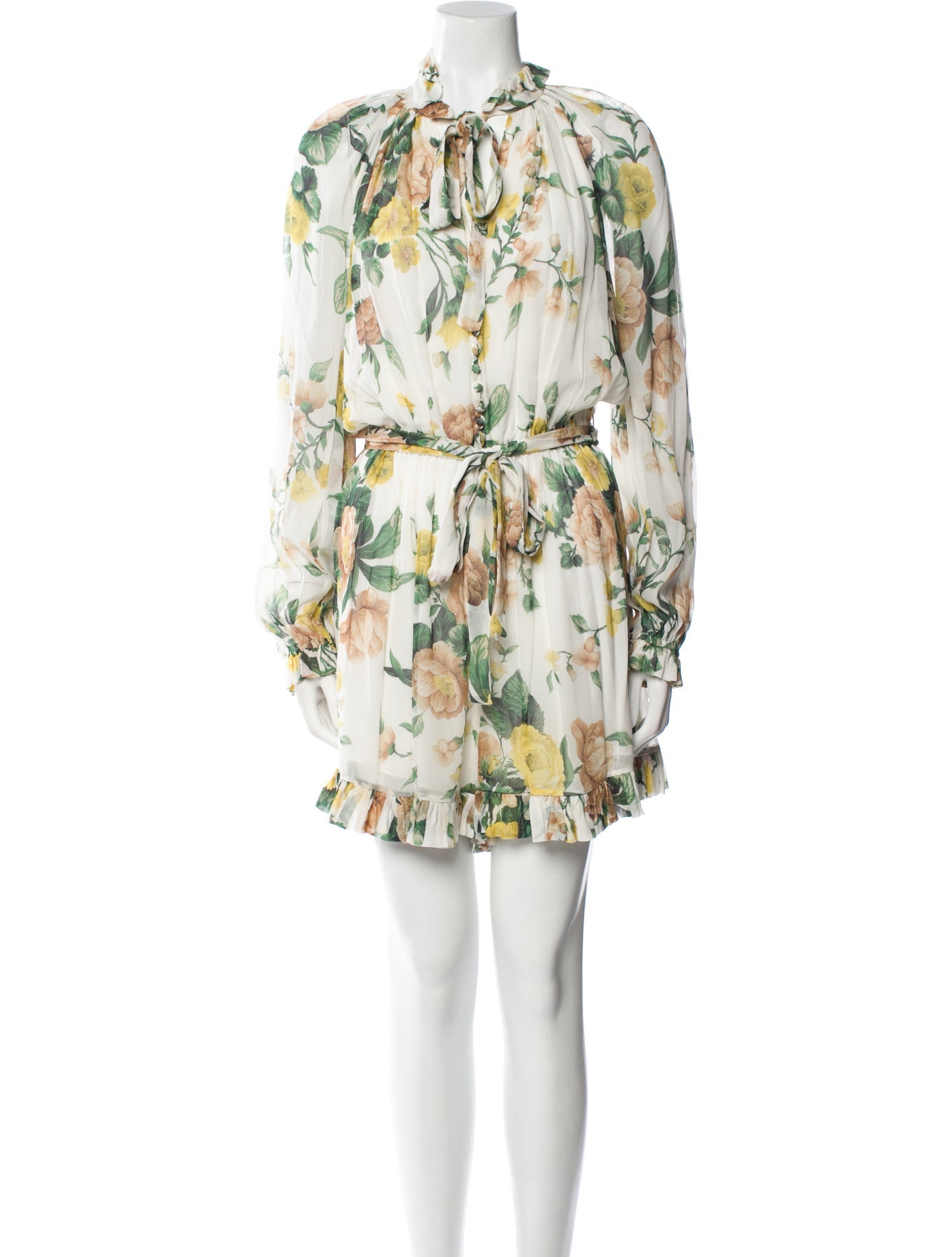Zimmermann Floral Print Tie Neck Romper