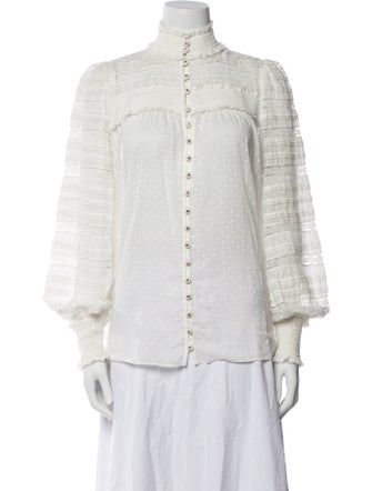 Zimmermann Mock Neck Long Sleeve Button-Up Top