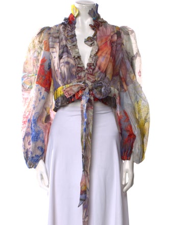 Zimmermann Linen Floral Print Crop Top