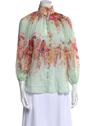 Zimmermann Floral Print Mock Neck Blouse
