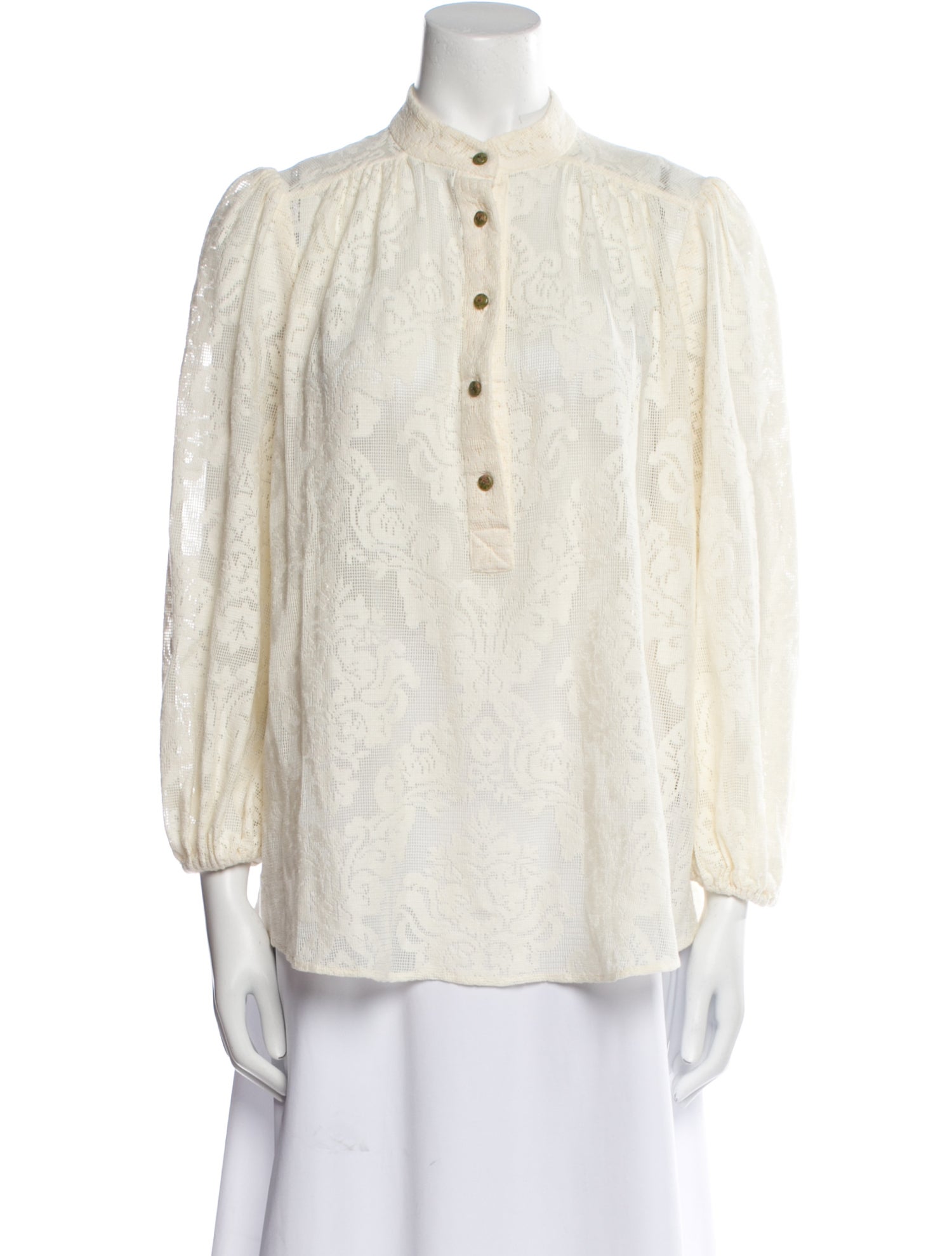 Zimmermann Lace Pattern Mock Neck Button-Up Top