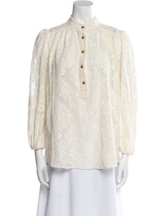 Zimmermann Lace Pattern Mock Neck Button-Up Top