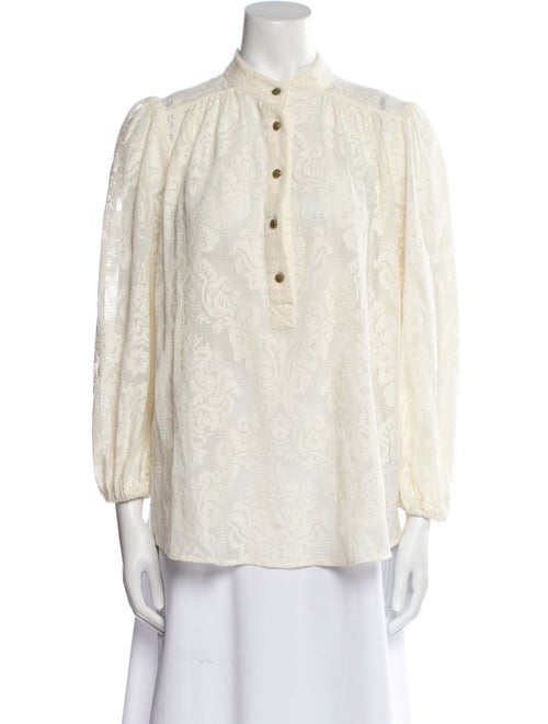 Zimmermann Lace Pattern Mock Neck Button-Up Top