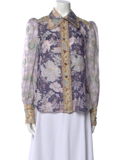 Zimmermann Linen Floral Print Button-Up Top