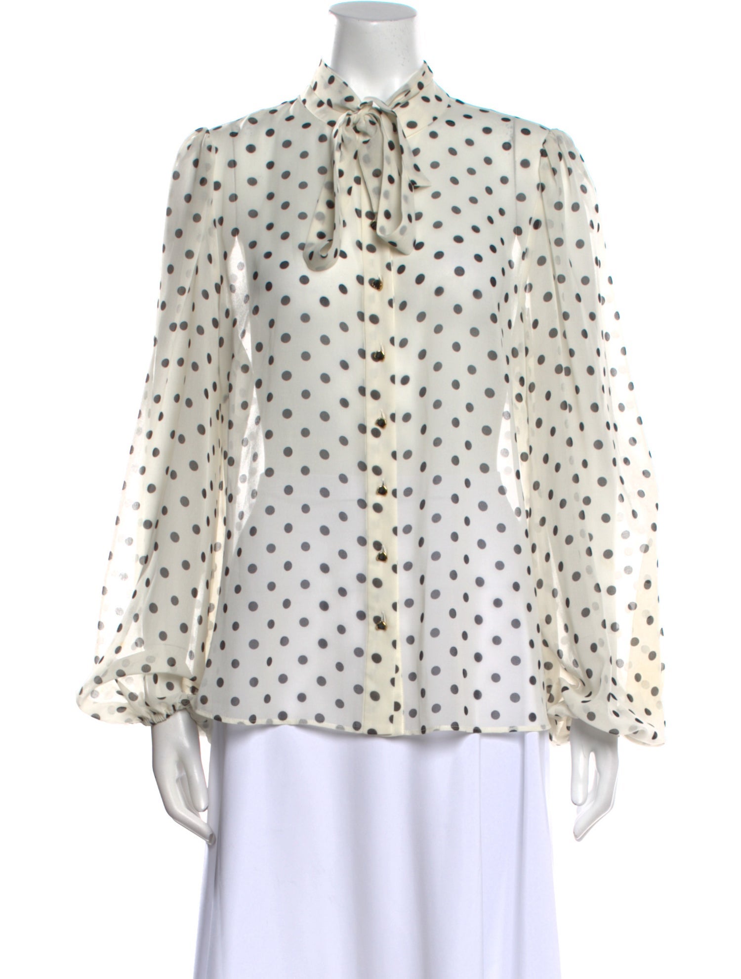 Zimmermann Polka Dot Print Mock Neck Button-Up Top