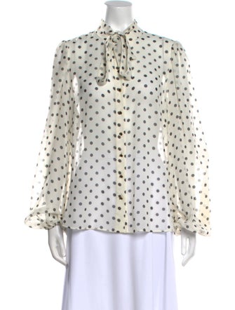Zimmermann Polka Dot Print Mock Neck Button-Up Top