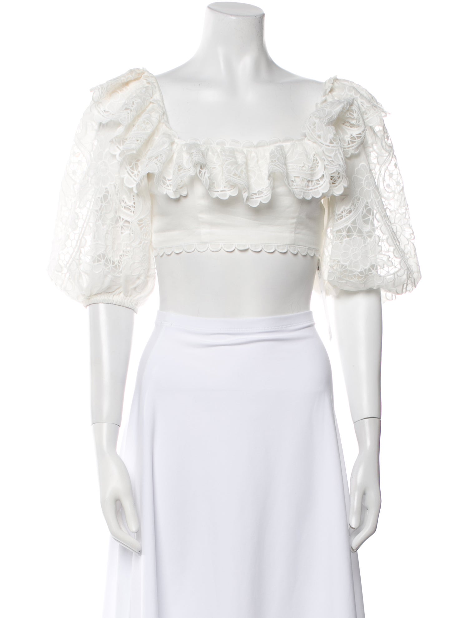 Zimmermann Square Neckline Short Sleeve Crop Top