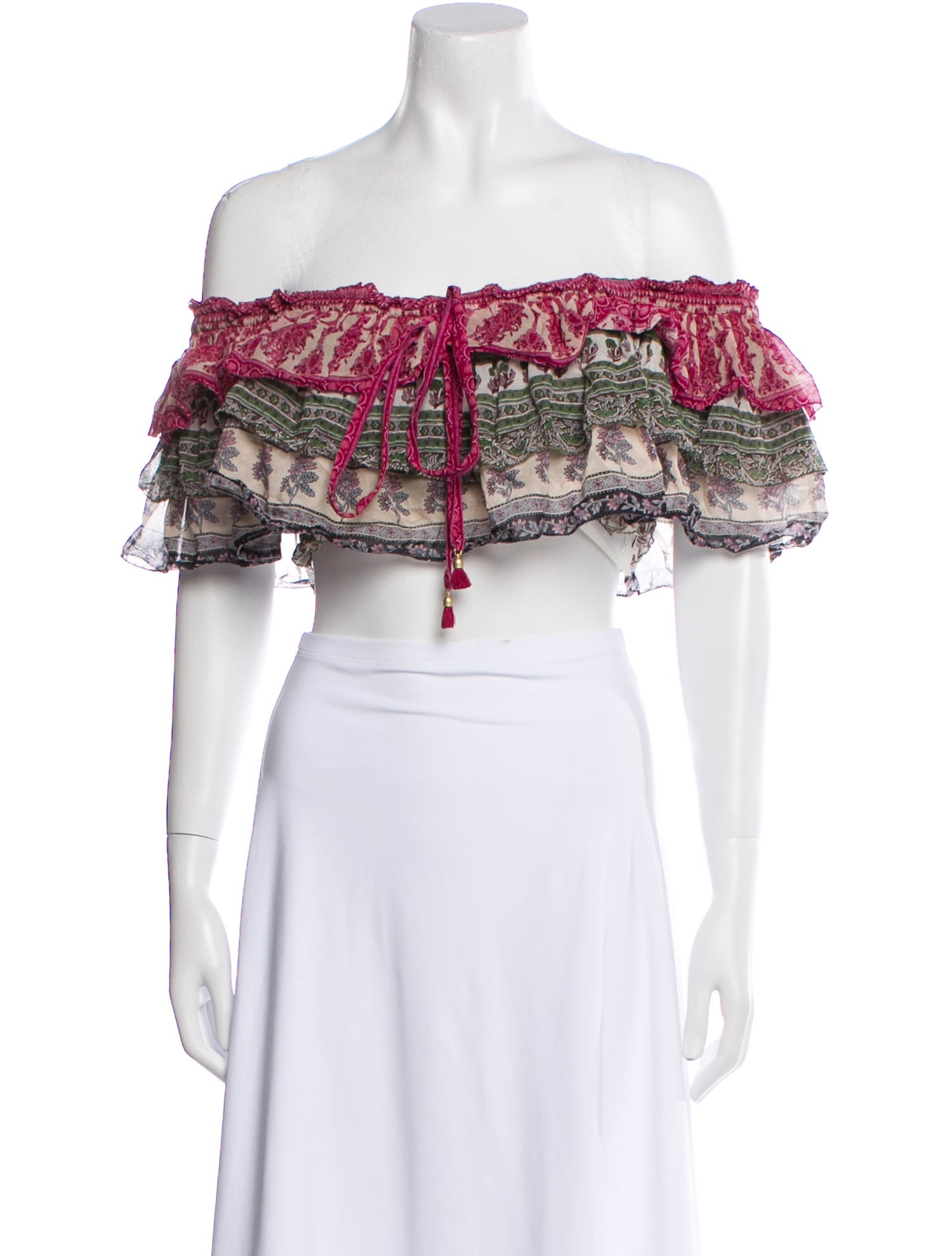 Zimmermann Printed Off-The-Shoulder Crop Top