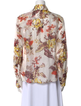 Zimmermann Linen Floral Print Button-Up Top
