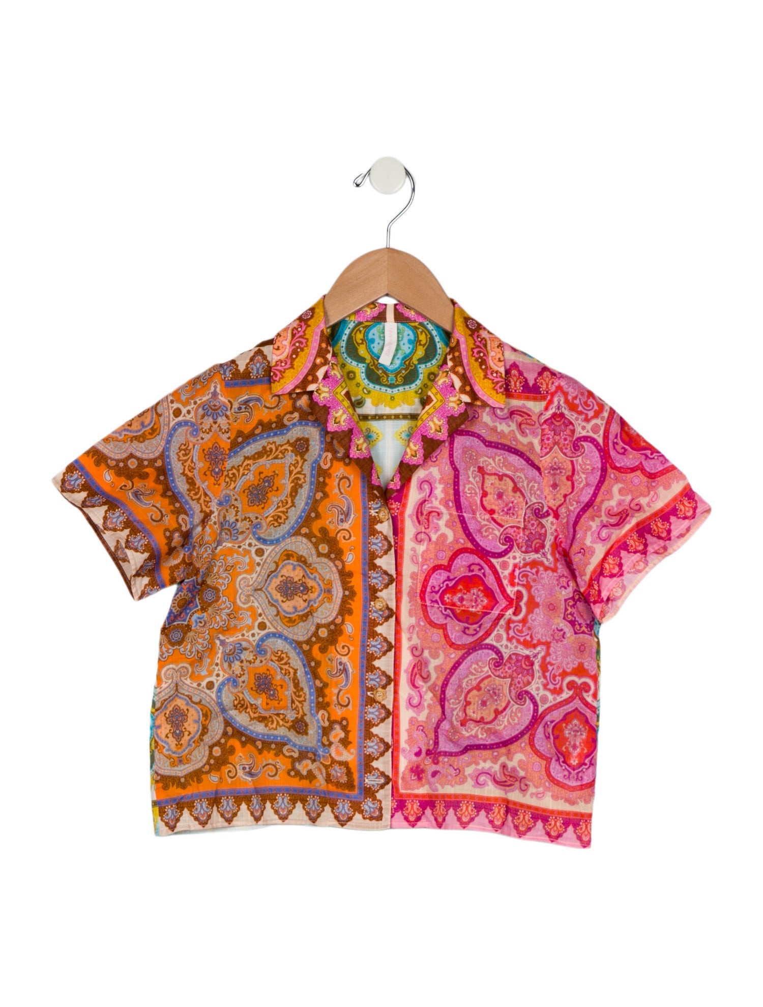Zimmermann Girls' Short Sleeve Patterned Button Up Shirt