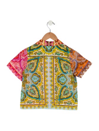 Zimmermann Girls' Short Sleeve Patterned Button Up Shirt