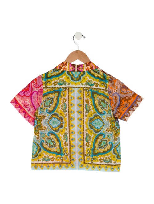 Zimmermann Girls' Short Sleeve Patterned Button Up Shirt