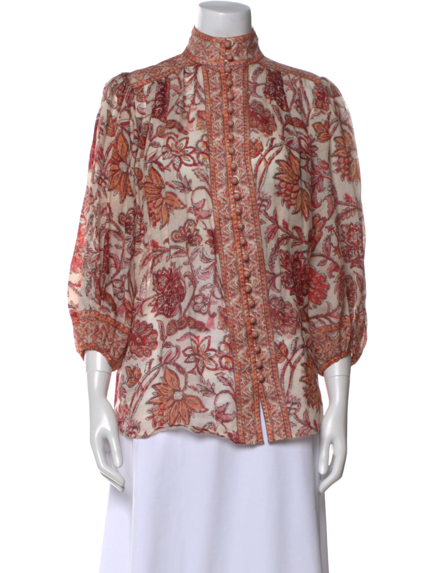 Zimmermann Floral Print Mock Neck Blouse