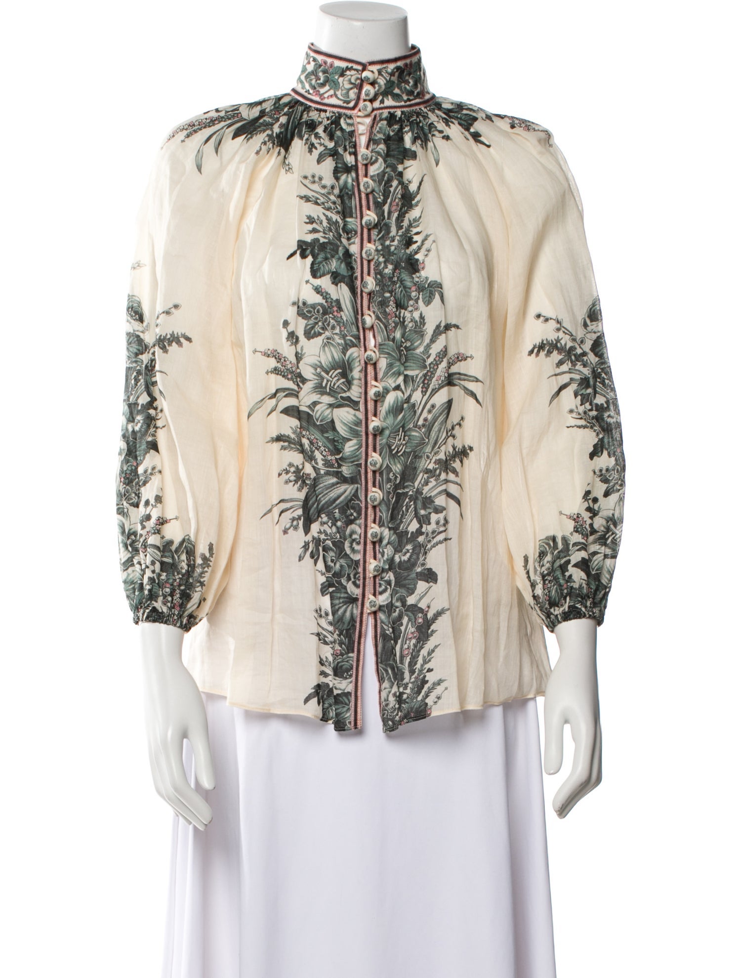 Zimmermann Printed Mock Neck Button-Up Top