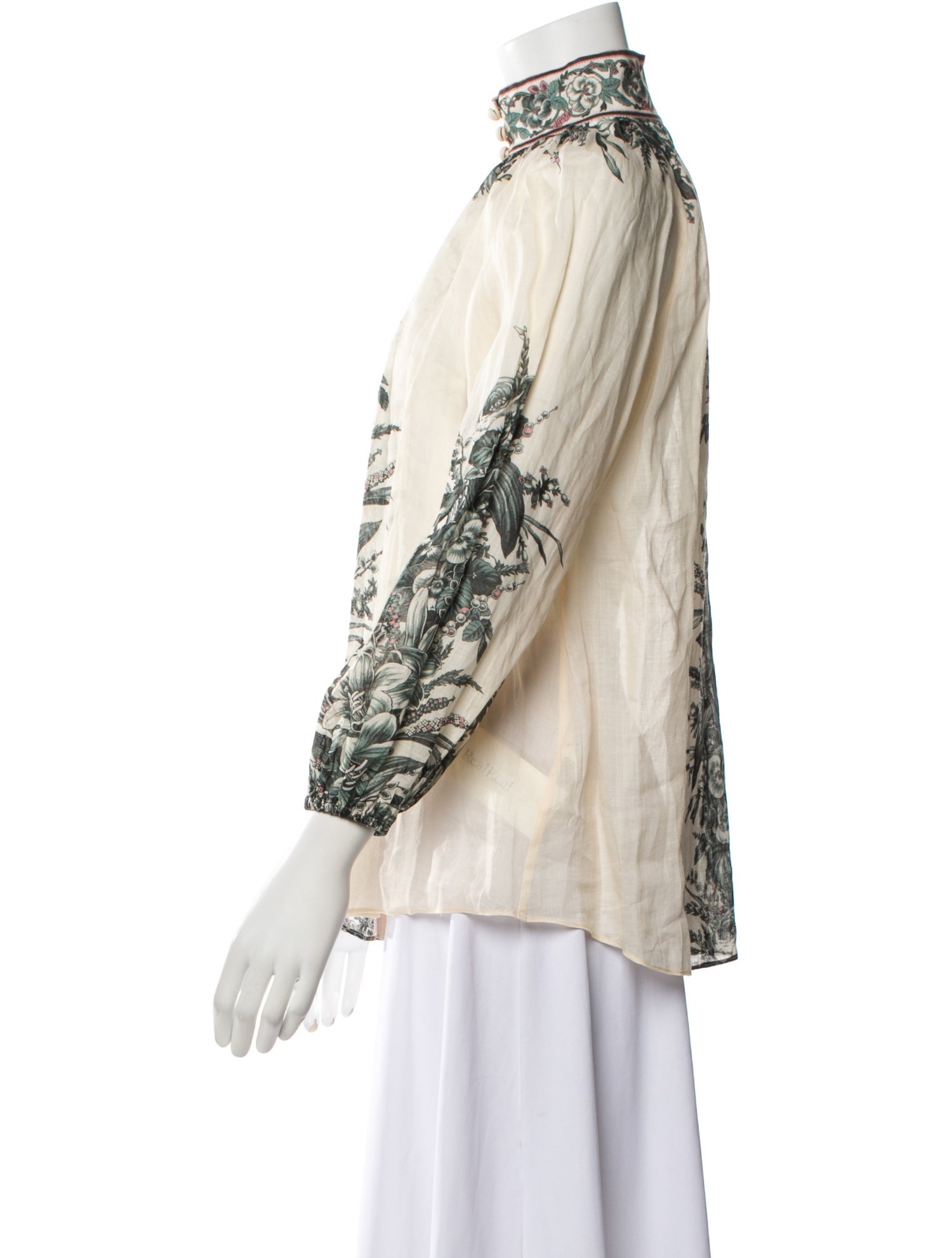 Zimmermann Printed Mock Neck Button-Up Top